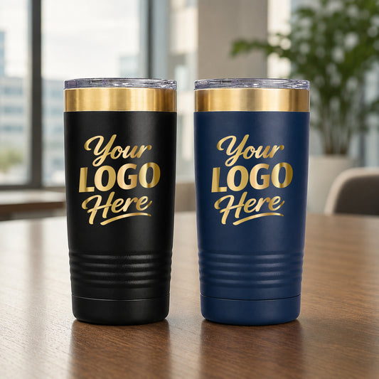 20 oz Gold Tumbler With Company Logo – Custom Engraved