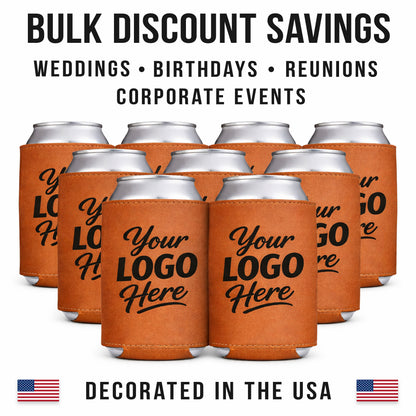 Custom Leatherette Can Coolers With Company Logo – Laser Engraved