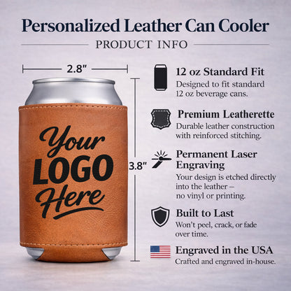 Custom Leatherette Can Coolers With Company Logo – Laser Engraved