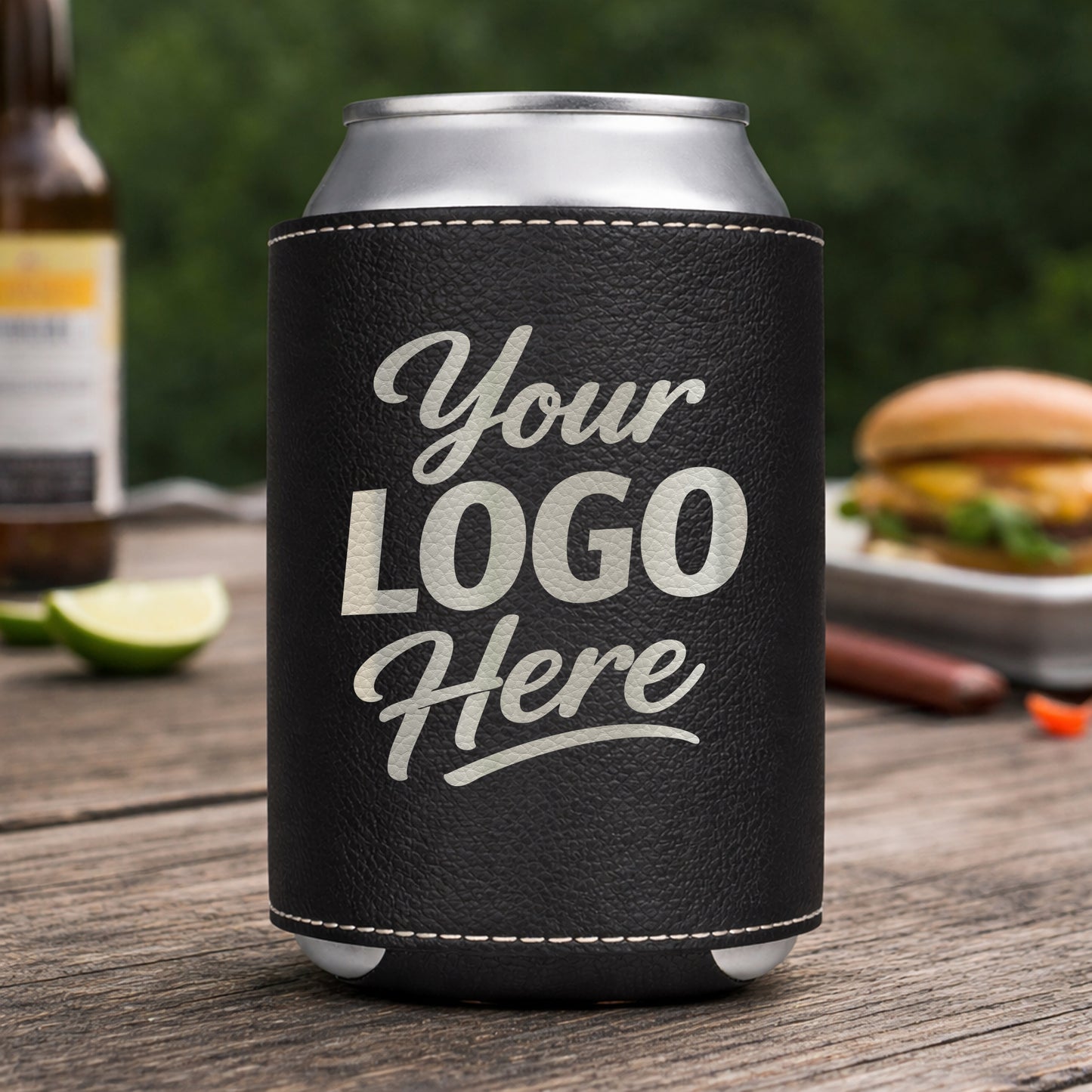Custom Leatherette Can Coolers With Company Logo – Laser Engraved