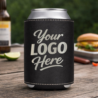 Custom Leatherette Can Coolers With Company Logo – Laser Engraved
