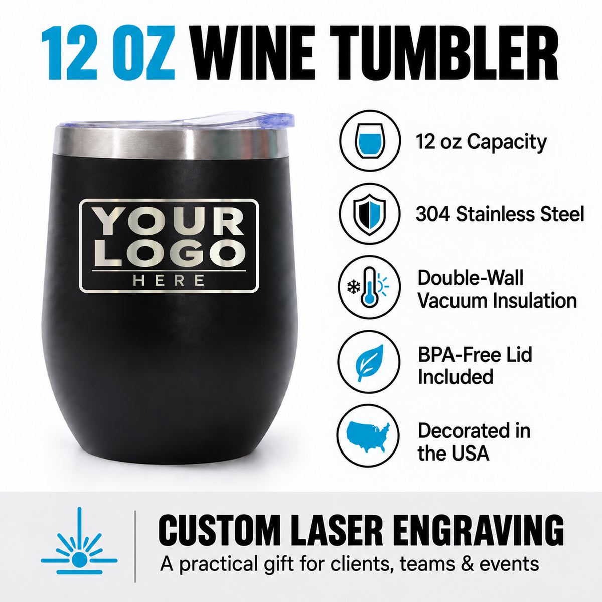 Custom 12 oz Wine Tumbler With Company Logo