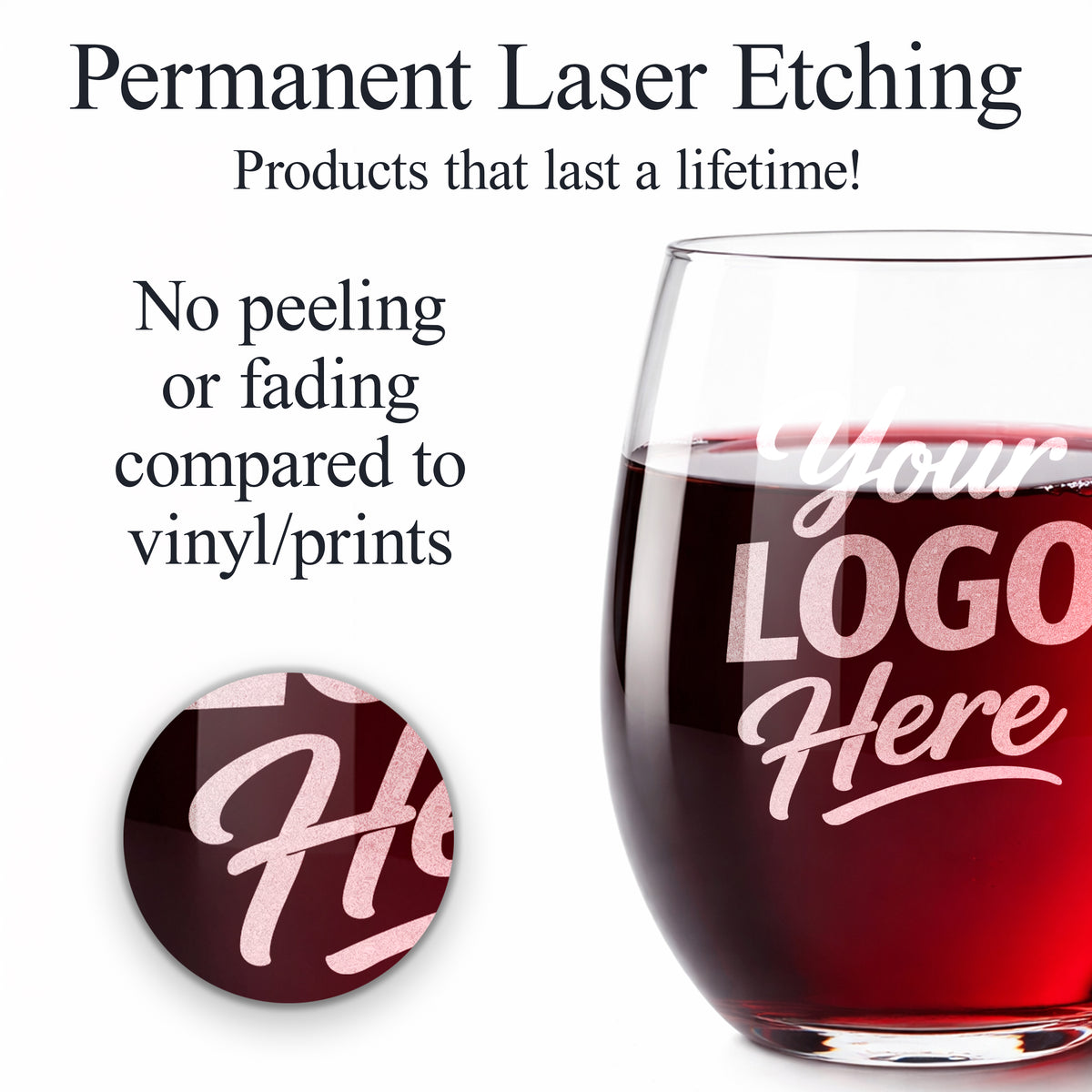 Custom 15 oz Stemless Wine Glass With Company Logo – Laser Engraved
