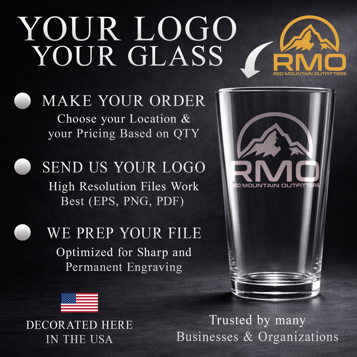 Custom 16 oz Pint Glass With Company Logo – Laser Engraved