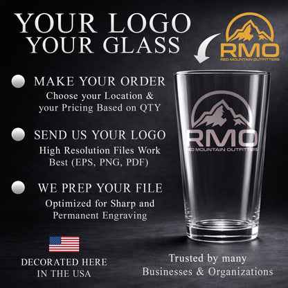 Custom 16 oz Pint Glass With Company Logo – Laser Engraved
