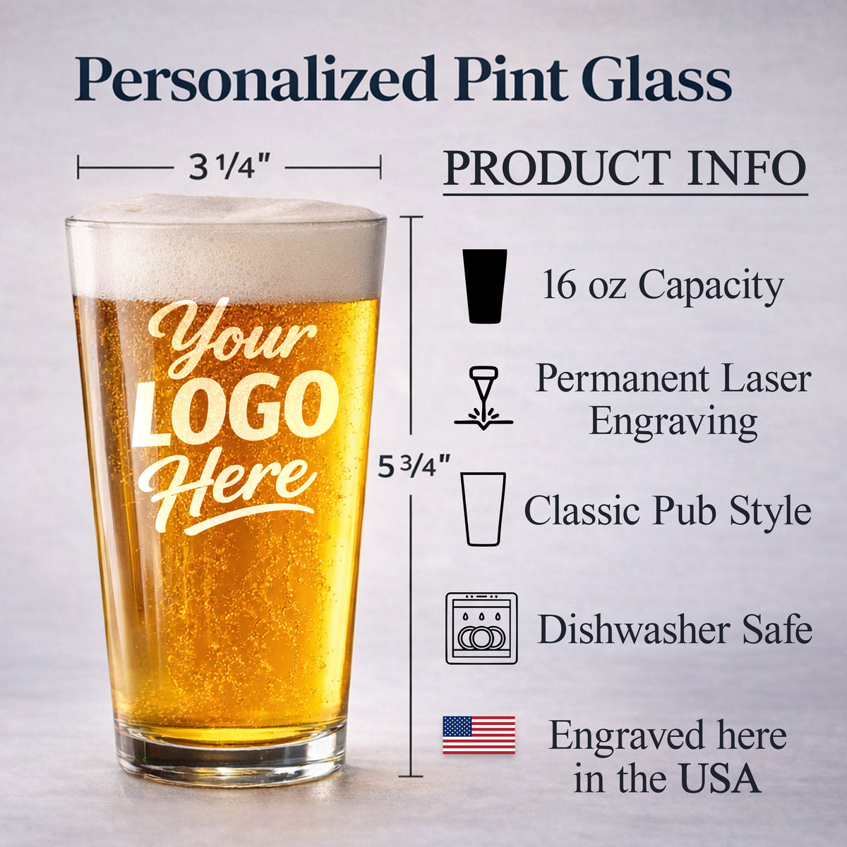 Custom 16 oz Pint Glass With Company Logo – Laser Engraved