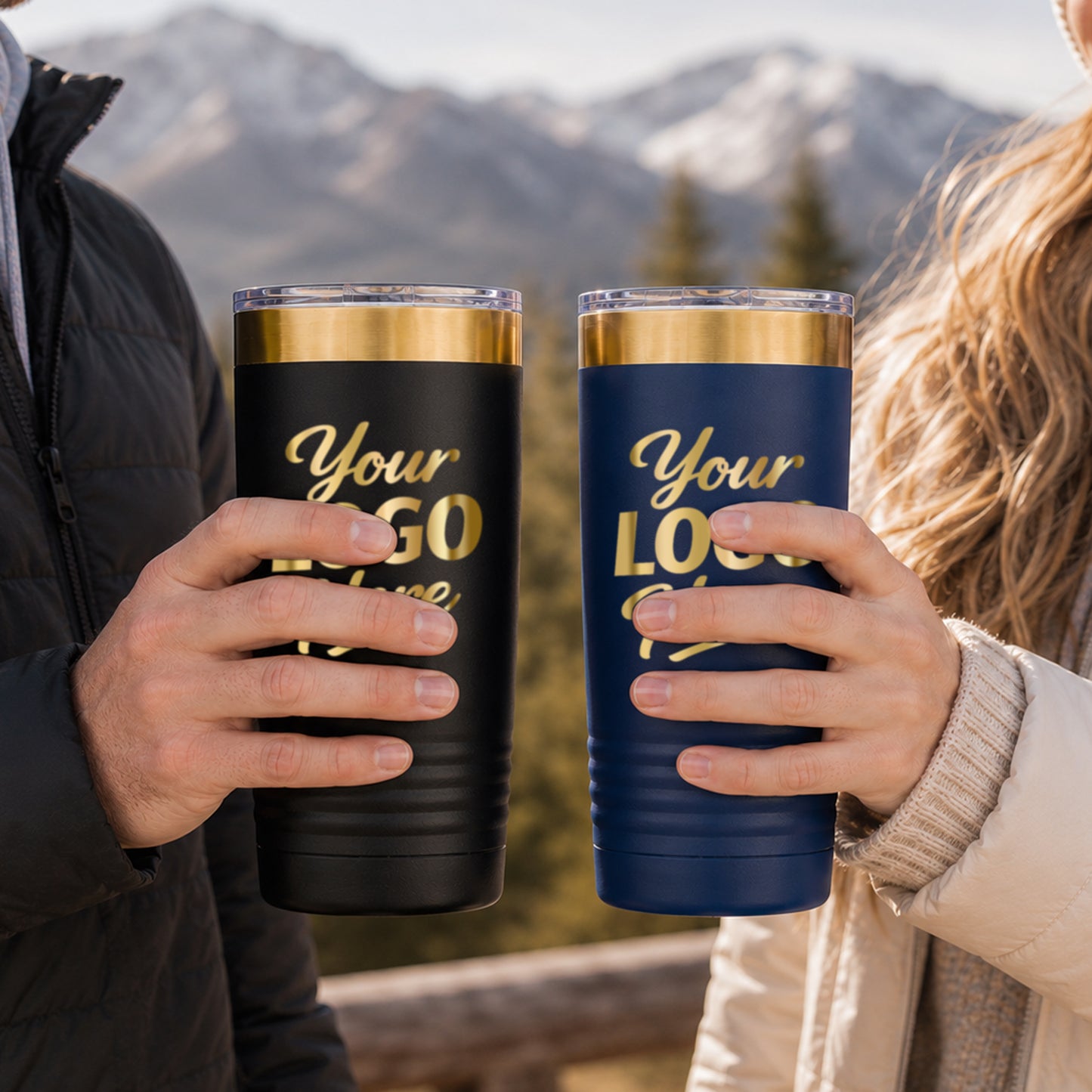 20 oz Gold Tumbler With Company Logo – Custom Engraved