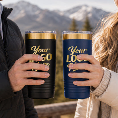 20 oz Gold Tumbler With Company Logo – Custom Engraved