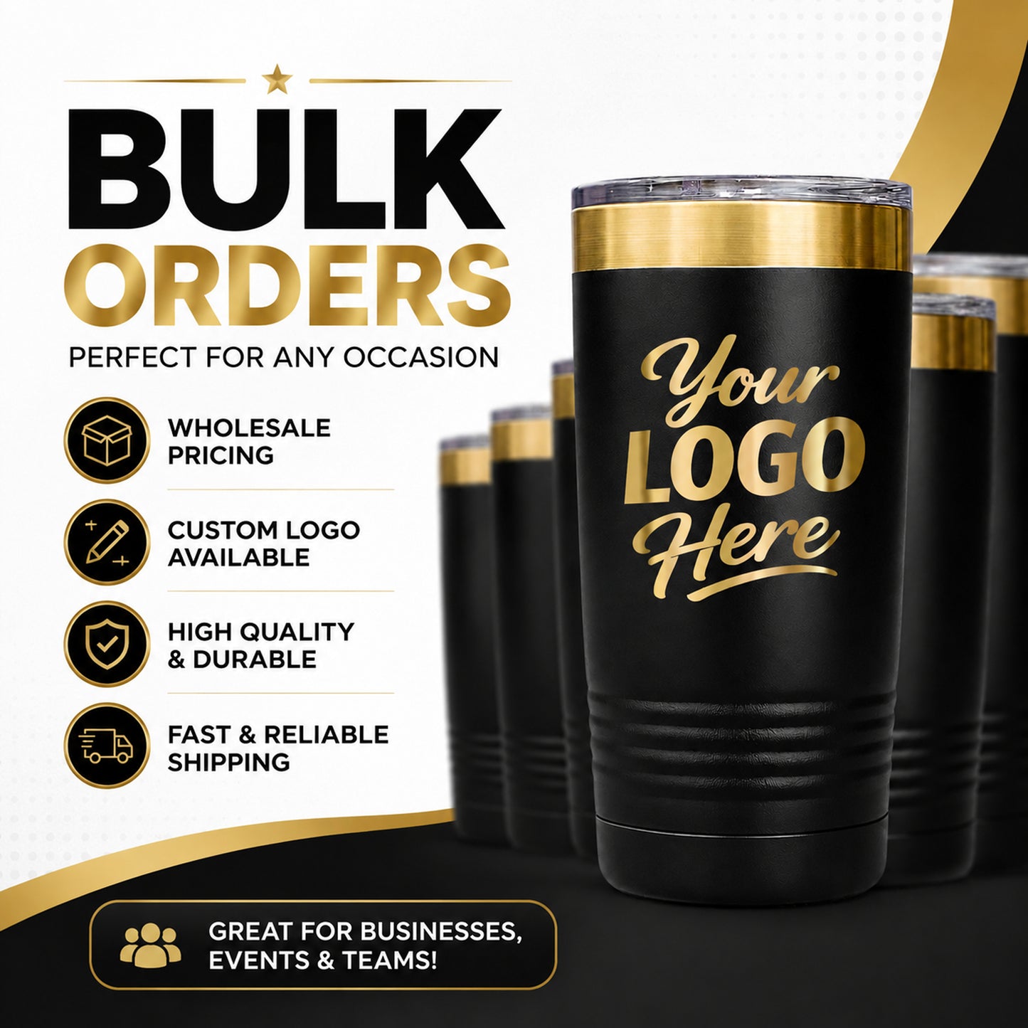 20 oz Gold Tumbler With Company Logo – Custom Engraved