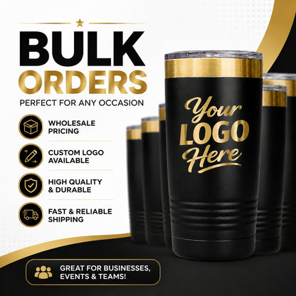 20 oz Gold Tumbler With Company Logo – Custom Engraved