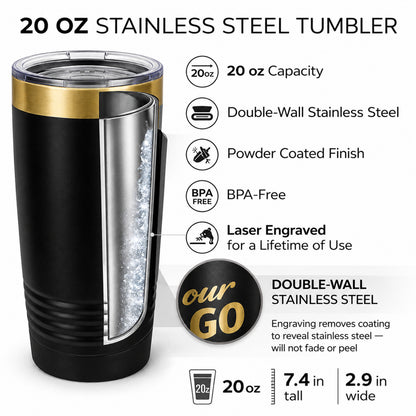 20 oz Gold Tumbler With Company Logo – Custom Engraved