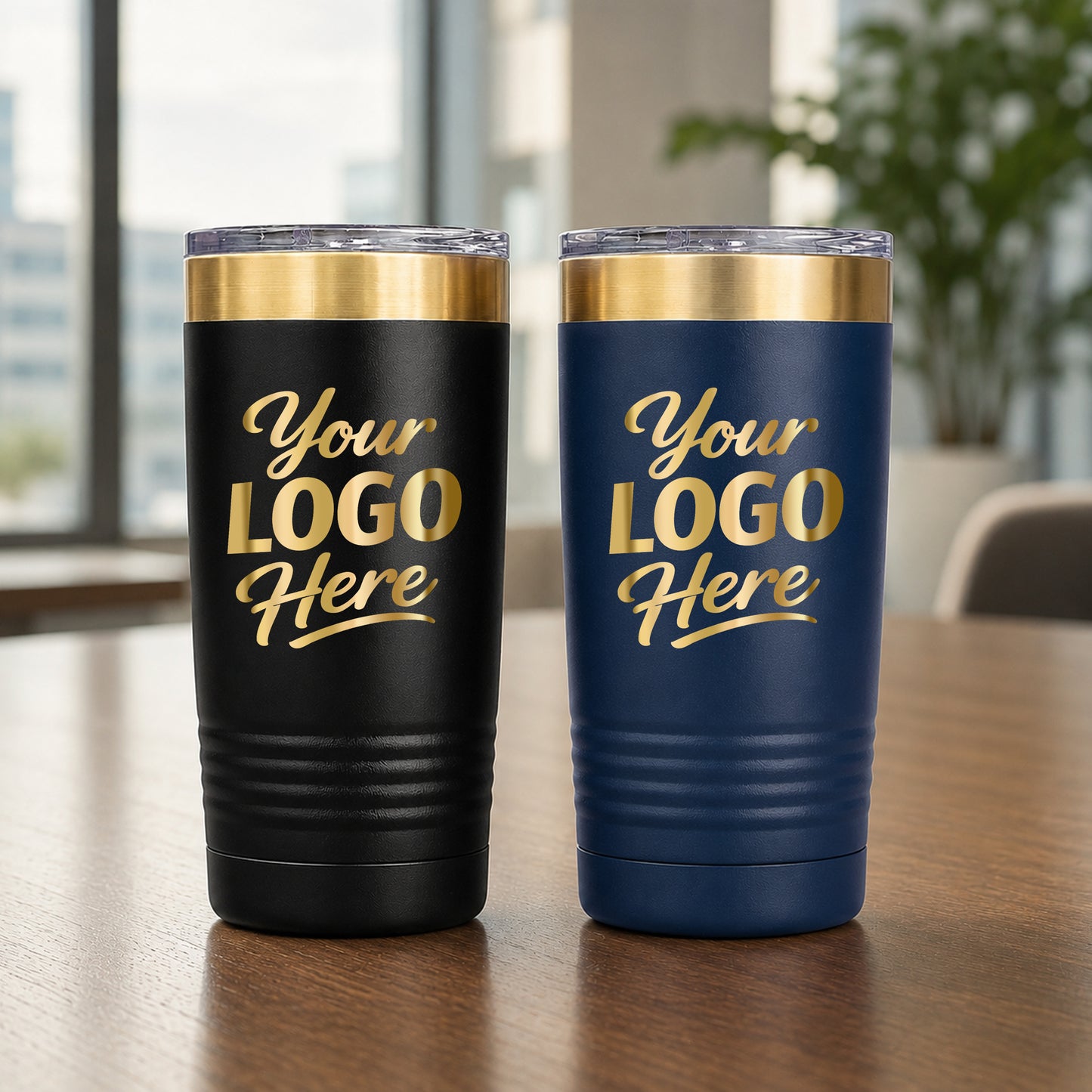 20 oz Gold Tumbler With Company Logo – Custom Engraved