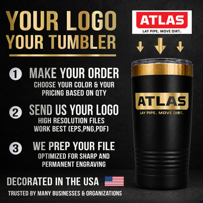 20 oz Gold Tumbler With Company Logo – Custom Engraved