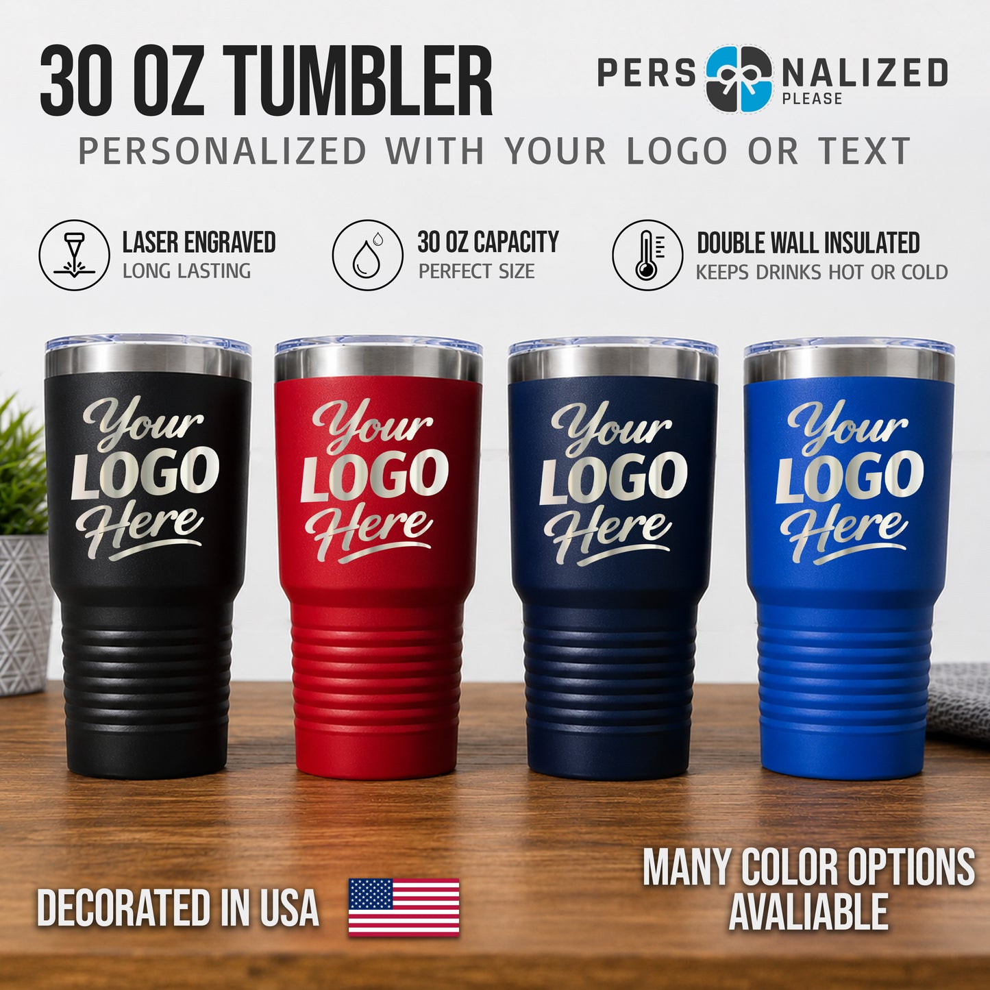Custom Logo 30 oz Tumblers – Single & Bulk Packs