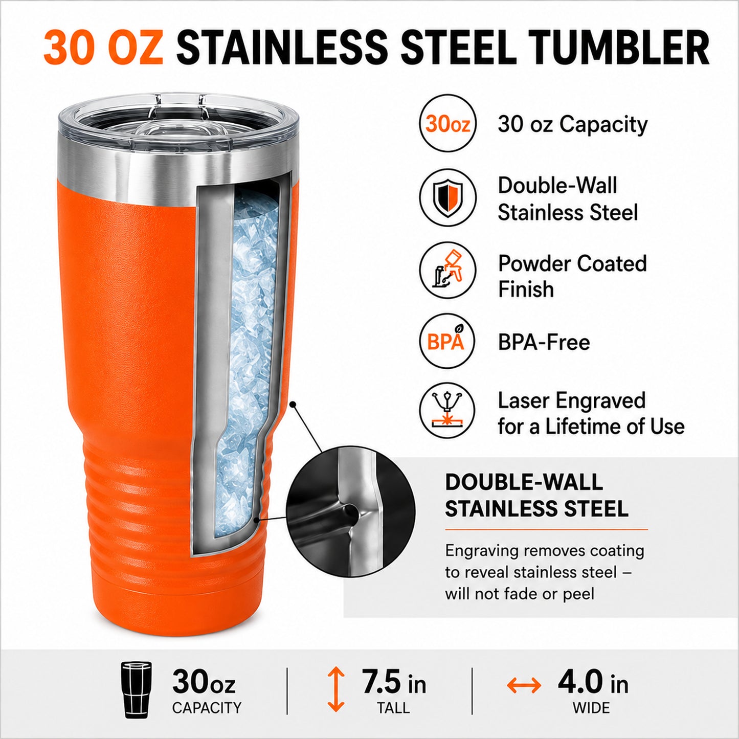 Custom Logo 30 oz Tumblers – Single & Bulk Packs
