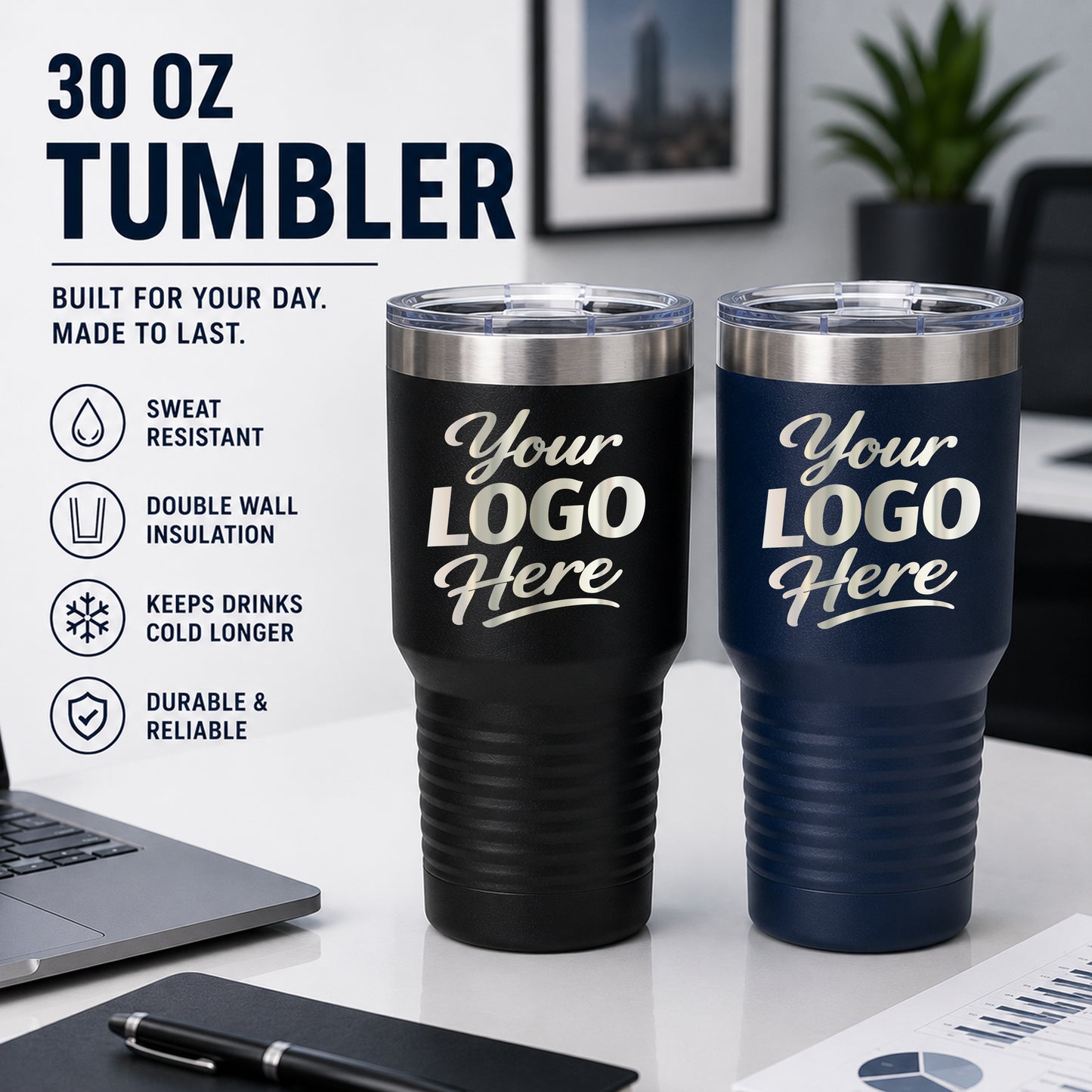 Custom Logo 30 oz Tumblers – Single & Bulk Packs