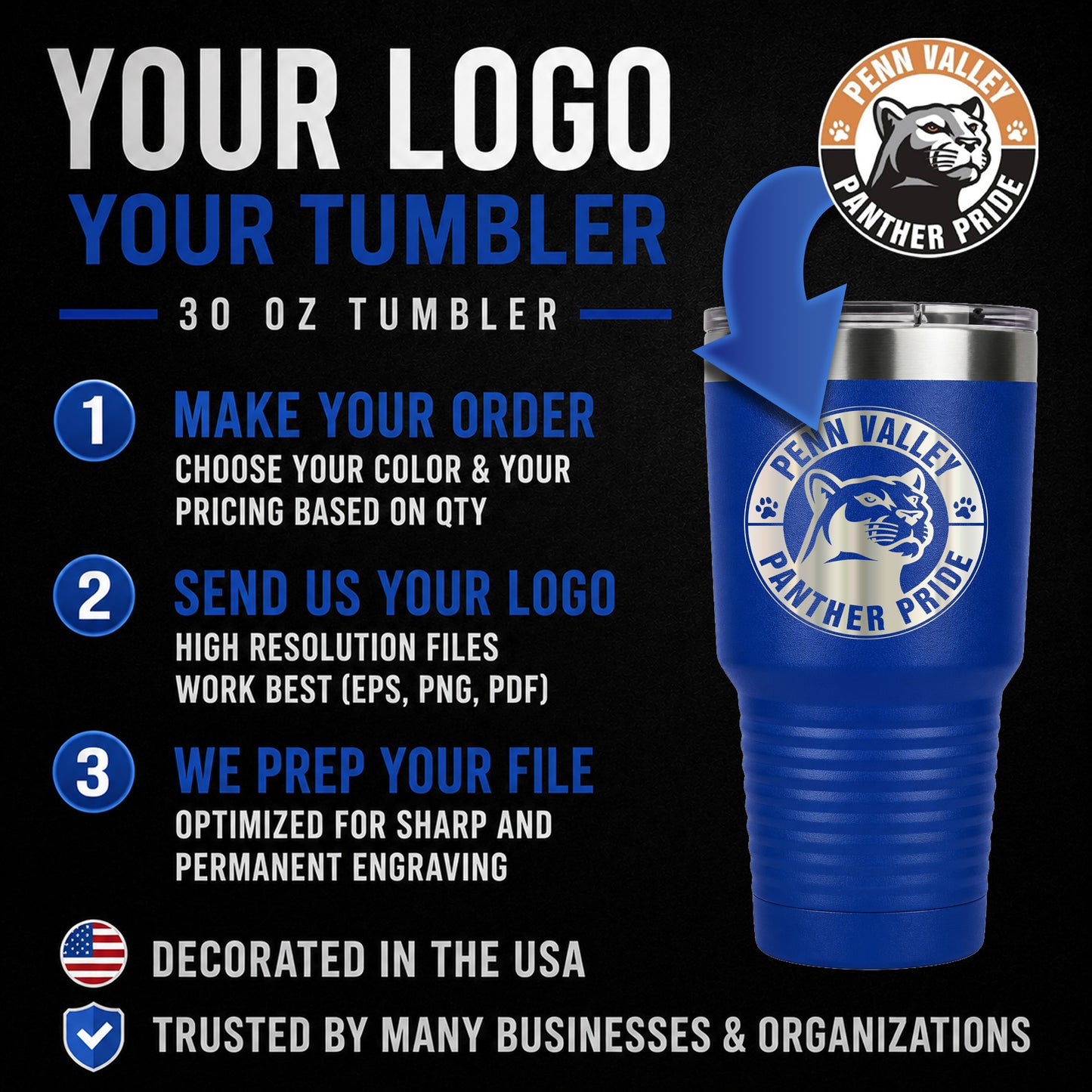 Custom Logo 30 oz Tumblers – Single & Bulk Packs