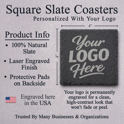 Custom Square Slate Coasters With Company Logo – Laser Engraved