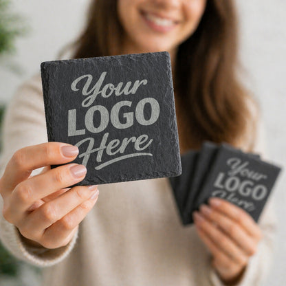 Custom Square Slate Coasters With Company Logo – Laser Engraved
