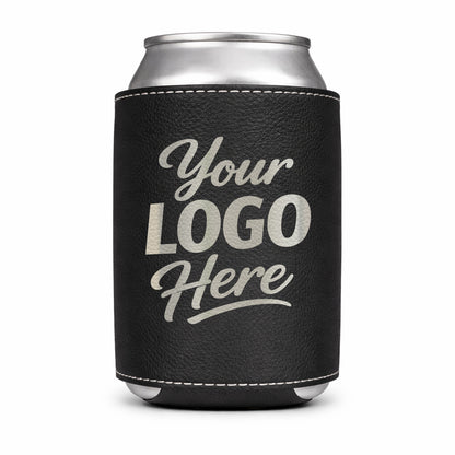 Custom Leatherette Can Coolers With Company Logo – Laser Engraved