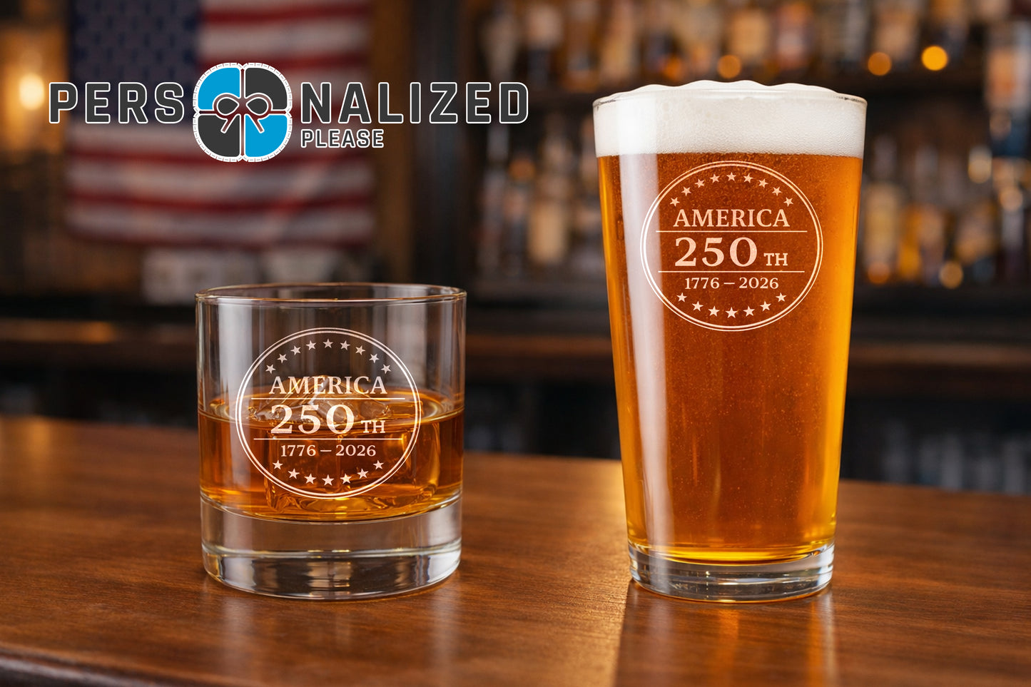 Americas 250th Birthday - Whiskey Glass /  Pint Glass Option