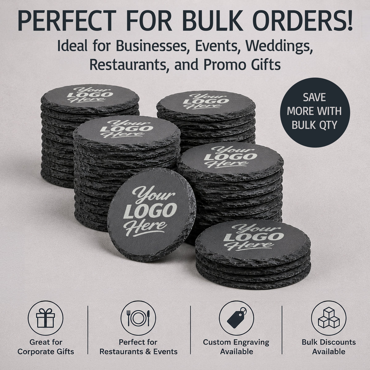 Custom Round Slate Coasters With Company Logo – Laser Engraved