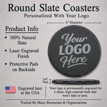 Custom Round Slate Coasters With Company Logo – Laser Engraved