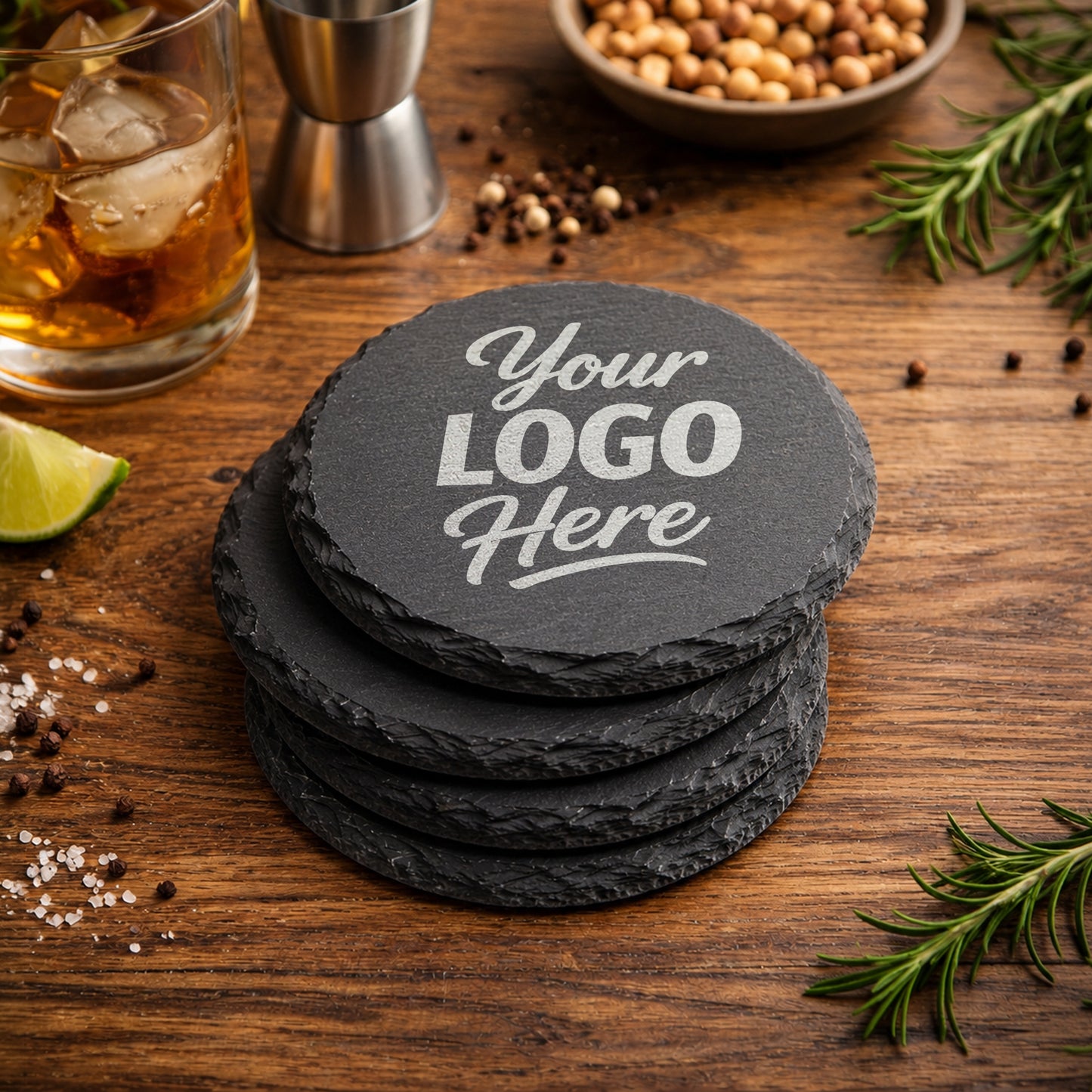 Custom Round Slate Coasters With Company Logo – Laser Engraved