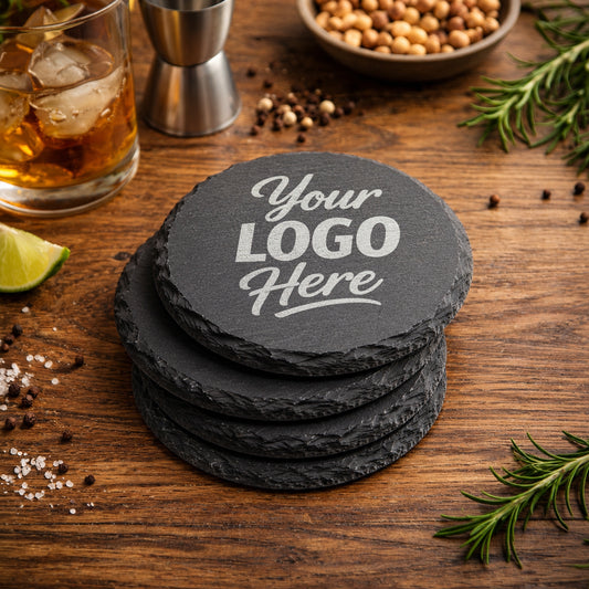 Custom Round Slate Coasters With Company Logo – Laser Engraved
