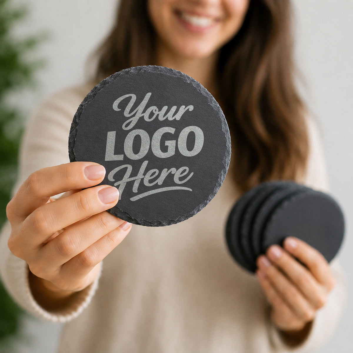 Custom Round Slate Coasters With Company Logo – Laser Engraved