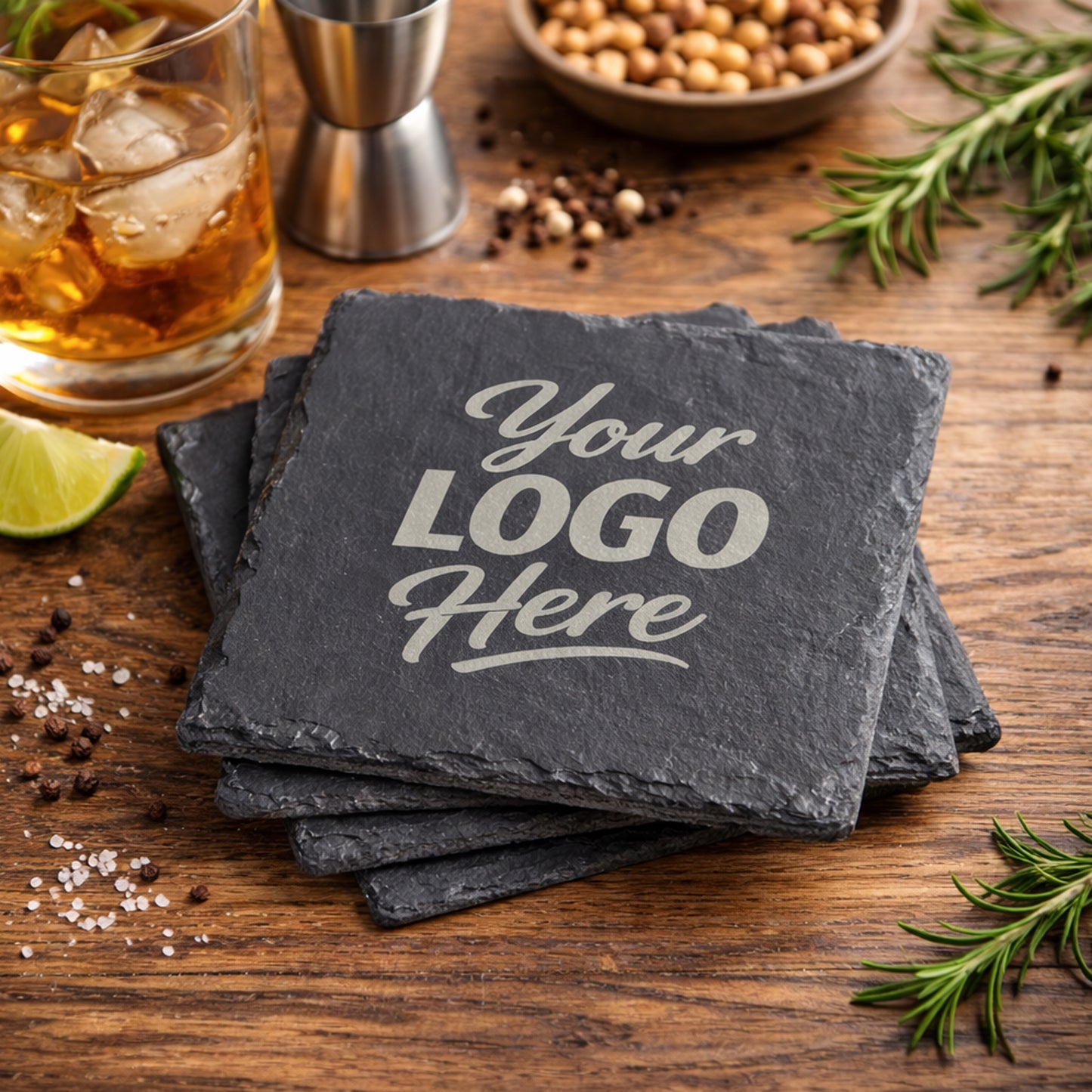 Custom Square Slate Coasters With Company Logo – Laser Engraved
