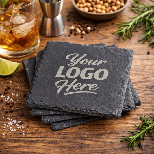 Custom Square Slate Coasters With Company Logo – Laser Engraved