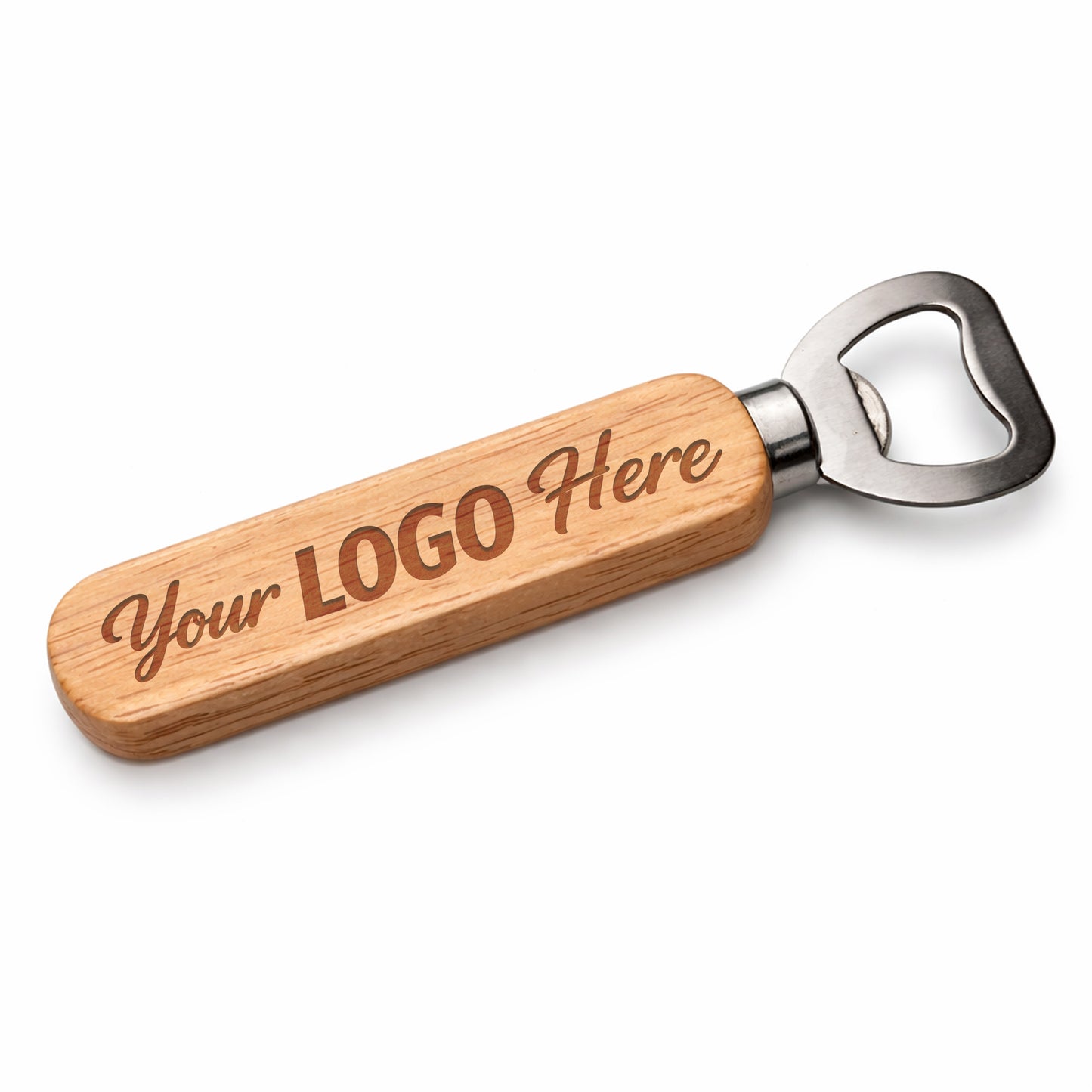Custom wood bottle opener engraved with company logo