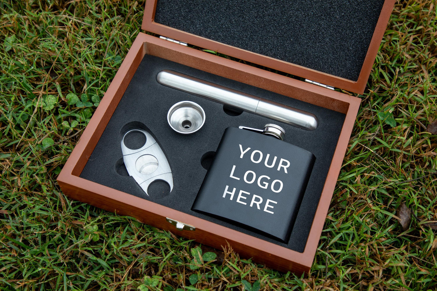 Personalized Logo Cigar Flask Set – Company Giveaway Gift, Gifts For Company Employee – Employee Of The Month Gift - Custom Logo Gift