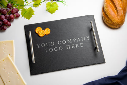 Elegant Company Gifts - Personalized Logo Gift - Slate Serving Tray With Logo Engraved - Perfect Gift For Giveaways - Employee Of The Month