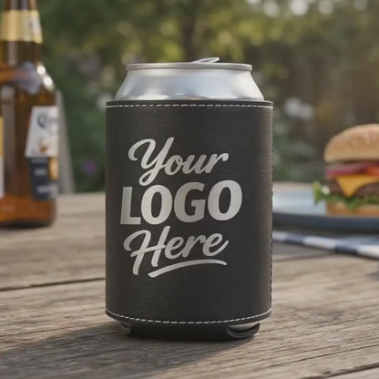 Custom Leatherette Can Coolers With Company Logo – Laser Engraved