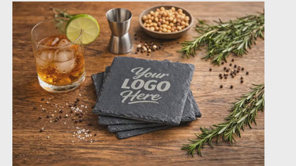 Custom Square Slate Coasters With Company Logo – Laser Engraved